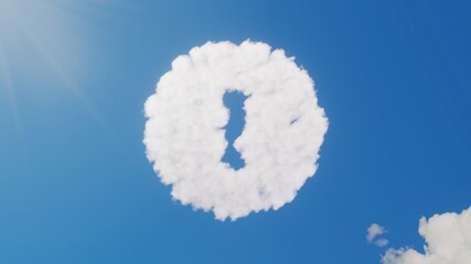 3d rendering of white clouds in shape of symbol of exclamation circle on blue sky with sun