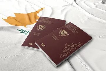 Papier Peint photo autocollant Chypre Cypriot passport on the flag of the state of Cyprus, citizenship by investment 