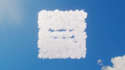 3d rendering of white clouds in shape of symbol of equal on blue sky with sun