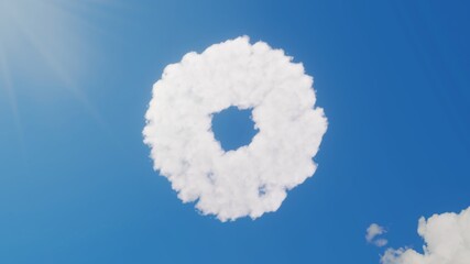 3d rendering of white clouds in shape of symbol of dot circle on blue sky with sun
