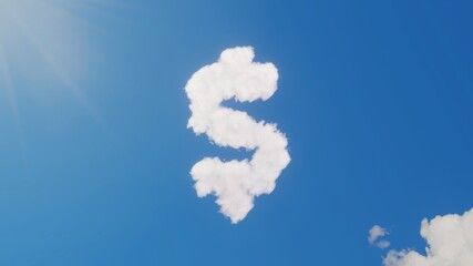3d rendering of white clouds in shape of symbol of dollar sign on blue sky with sun