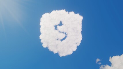 Obraz premium 3d rendering of white clouds in shape of symbol of dollar on blue sky with sun