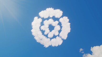 3d rendering of white clouds in shape of symbol of diagram on blue sky with sun