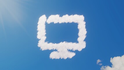 3d rendering of white clouds in shape of symbol of desktop on blue sky with sun