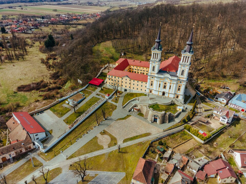 Franciscan monastery aerial view in sunlight