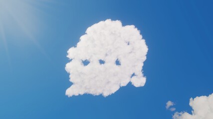 3d rendering of white clouds in shape of symbol of two rounded chat bubbles on blue sky with sun