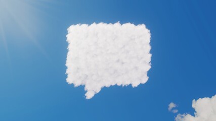 3d rendering of white clouds in shape of symbol of rectangular chat bubble on blue sky with sun