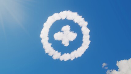 3d rendering of white clouds in shape of symbol of circle with plus on blue sky with sun
