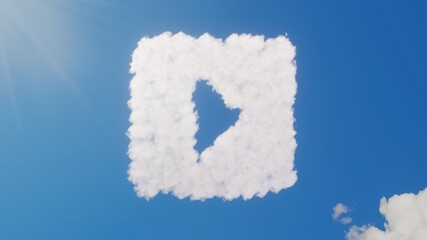 3d rendering of white clouds in shape of symbol of caret square right on blue sky with sun