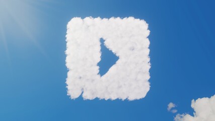 3d rendering of white clouds in shape of symbol of caret square left on blue sky with sun