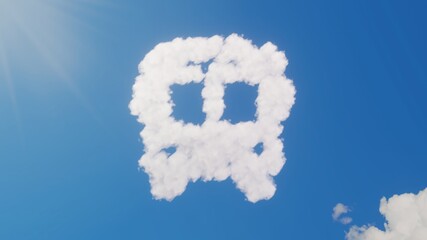 3d rendering of white clouds in shape of symbol of bus on blue sky with sun