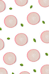 Food pattern background - radish, basil leaves