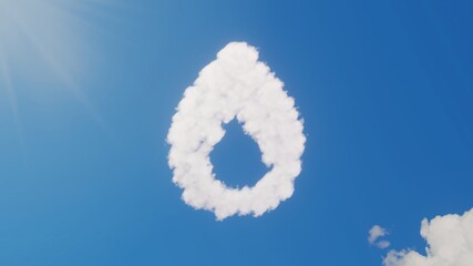 Obraz premium 3d rendering of white clouds in shape of symbol of flame on blue sky with sun