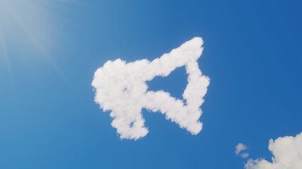 3d rendering of white clouds in shape of symbol of bullhorn on blue sky with sun