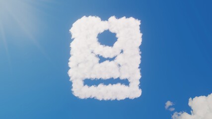 3d rendering of white clouds in shape of symbol of book dead on blue sky with sun