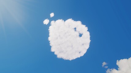 3d rendering of white clouds in shape of symbol of bomb on blue sky with sun