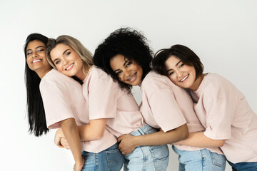 Multicultural diversity and friendship. Group of different ethnicity women.