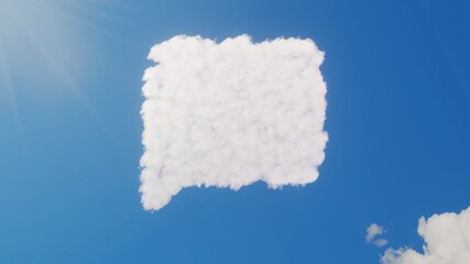 3d rendering of white clouds in shape of symbol of black bubble speech on blue sky with sun