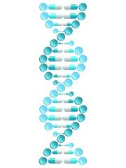 Illustration of pills forming DNA spiral,isolated on white background