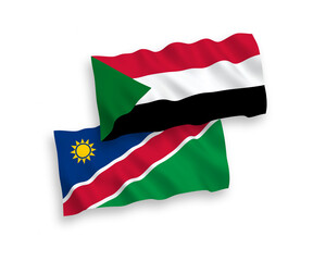 Flags of Republic of Namibia and Sudan on a white background