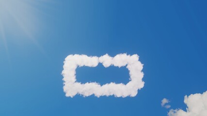 3d rendering of white clouds in shape of horizontal symbol of battery empty on blue sky with sun