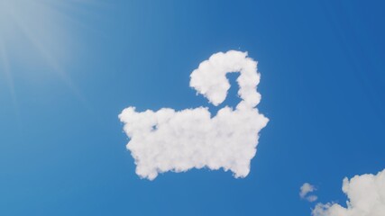 3d rendering of white clouds in shape of symbol of bath on blue sky with sun