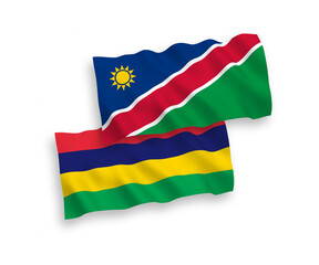 Flags of Republic of Namibia and Republic of Mauritius on a white background