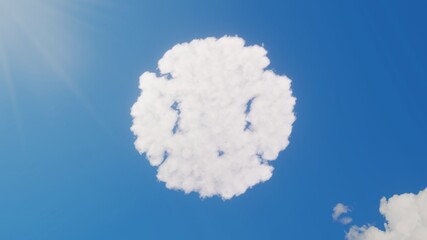 3d rendering of white clouds in shape of symbol of baseball ball on blue sky with sun