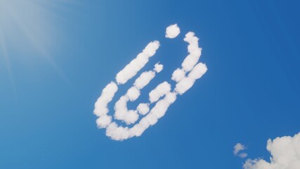 3d rendering of white clouds in shape of symbol of attachment on blue sky with sun