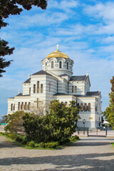 Fototapeta na wymiar Chersonesus Cathedral, Sevastopol Crimea . The Saint Vladimir Cathedral, exterior details on a sunny day.