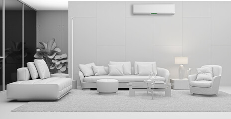 large luxury modern bright interiors with air conditioning illustration 3D rendering
