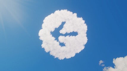 3d rendering of white clouds in shape of symbol of left arrow in circle on blue sky with sun
