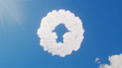Naklejka premium 3d rendering of white clouds in shape of symbol of up arrow in circle on blue sky with sun