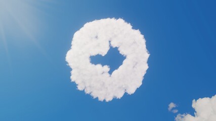 3d rendering of white clouds in shape of symbol of right arrow in circle on blue sky with sun