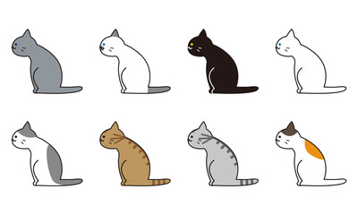 横から見た様々な猫種の全身セット