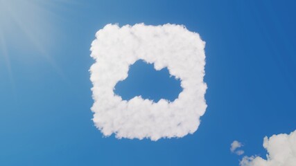 3d rendering of white clouds in shape of icon of iCloud drive app on blue sky with sun