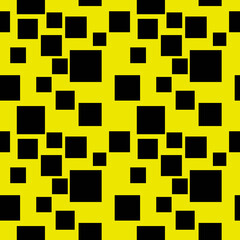 Yellow background and black squares. Vector and seamless pattern.