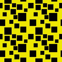 Foto auf Acrylglas Gelber Hintergrund und schwarze Quadrate. Vektor und nahtloses Muster. © Crashik