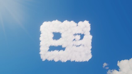 3d rendering of white clouds in shape of symbol of address card on blue sky with sun