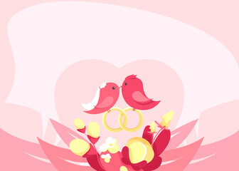 Banner template with birds in love. Wedding concept art.