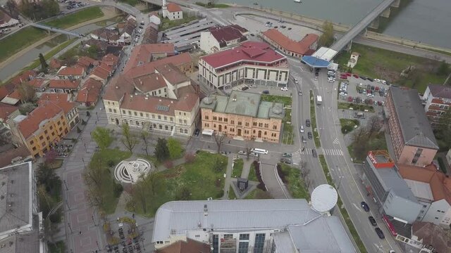 Aerial shot of city landscape of Brcko district in Bosnia and Herzegovina