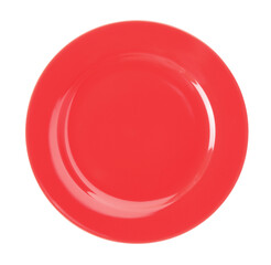 New clean red plate isolated on white, top view
