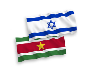 Flags of Republic of Suriname and Israel on a white background