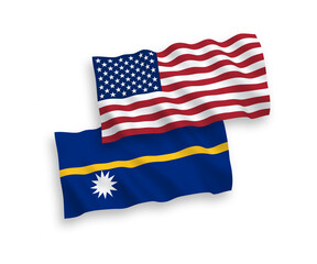 Flags of Republic of Nauru and America on a white background