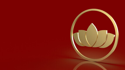 The luxury  gold lotus on red background  3d rendering.