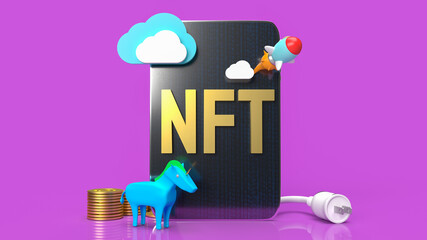 The nft or Non Fungible Token for art and technology concept 3d rendering