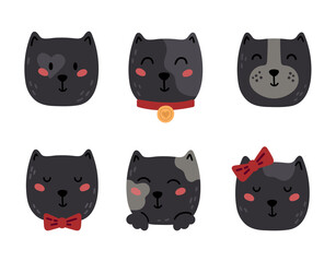 Cute baby kitten face kids isolated clipart bundle