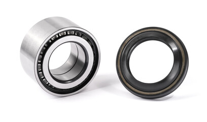 Spare parts bearing and oil seal for cars isolated on white background