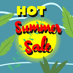 Hot summer sale. Big discounts on summer products. Banner for advertising sale. Vector illustration EPS isolated.