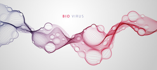 Biological mutation, microscopic virus, dotted vector particles shape, nano technology. Abstract flowing wide wallpaper background. - obrazy, fototapety, plakaty